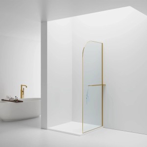 Begehbare Dusche Belvit 100x200cm, Klarglas, Gold, abgerundet, mit Handtuchhalter.