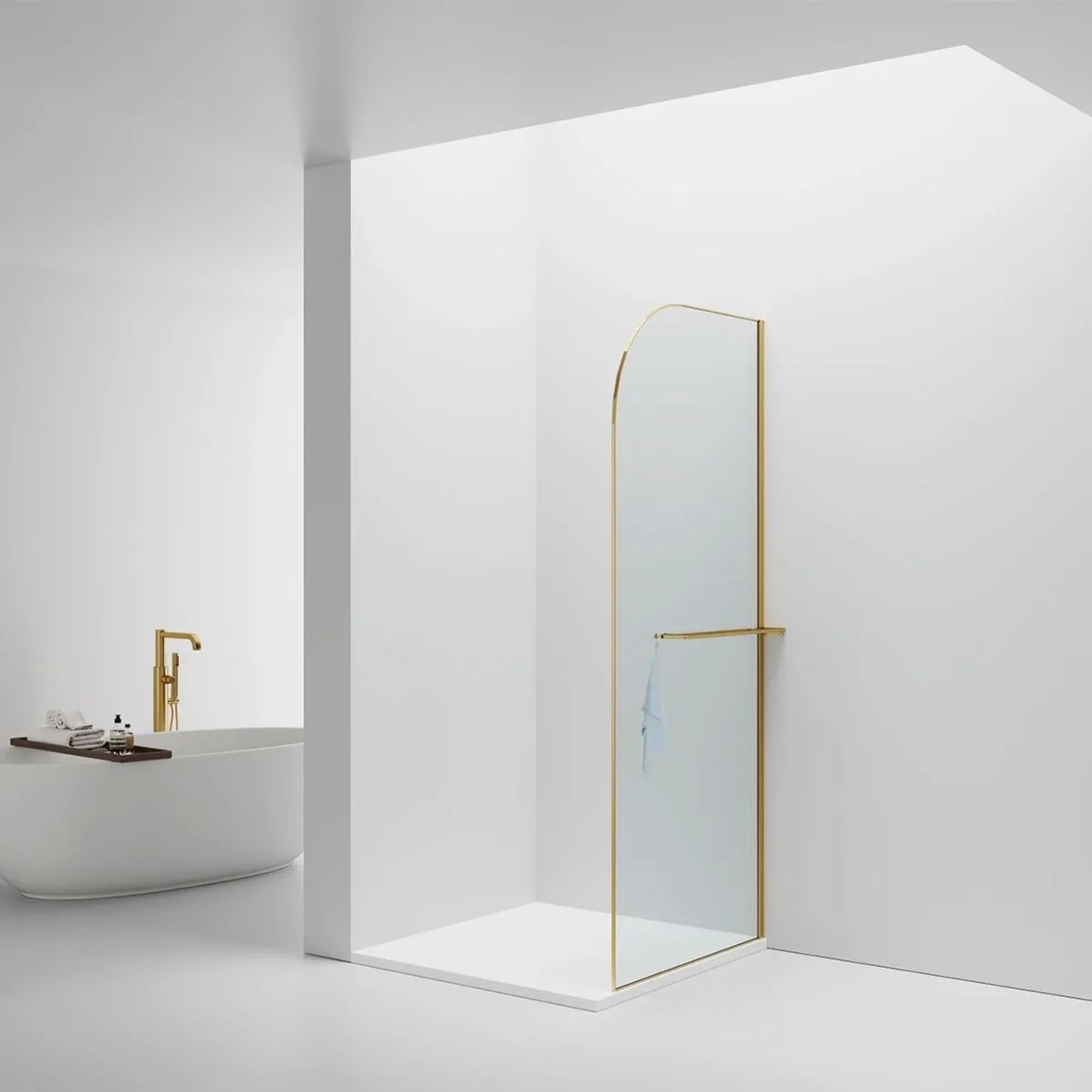 Belvit Walk In Begehbare Dusche 100x200cm Klarglas Gold Abgerundet mit Handtuchhalter