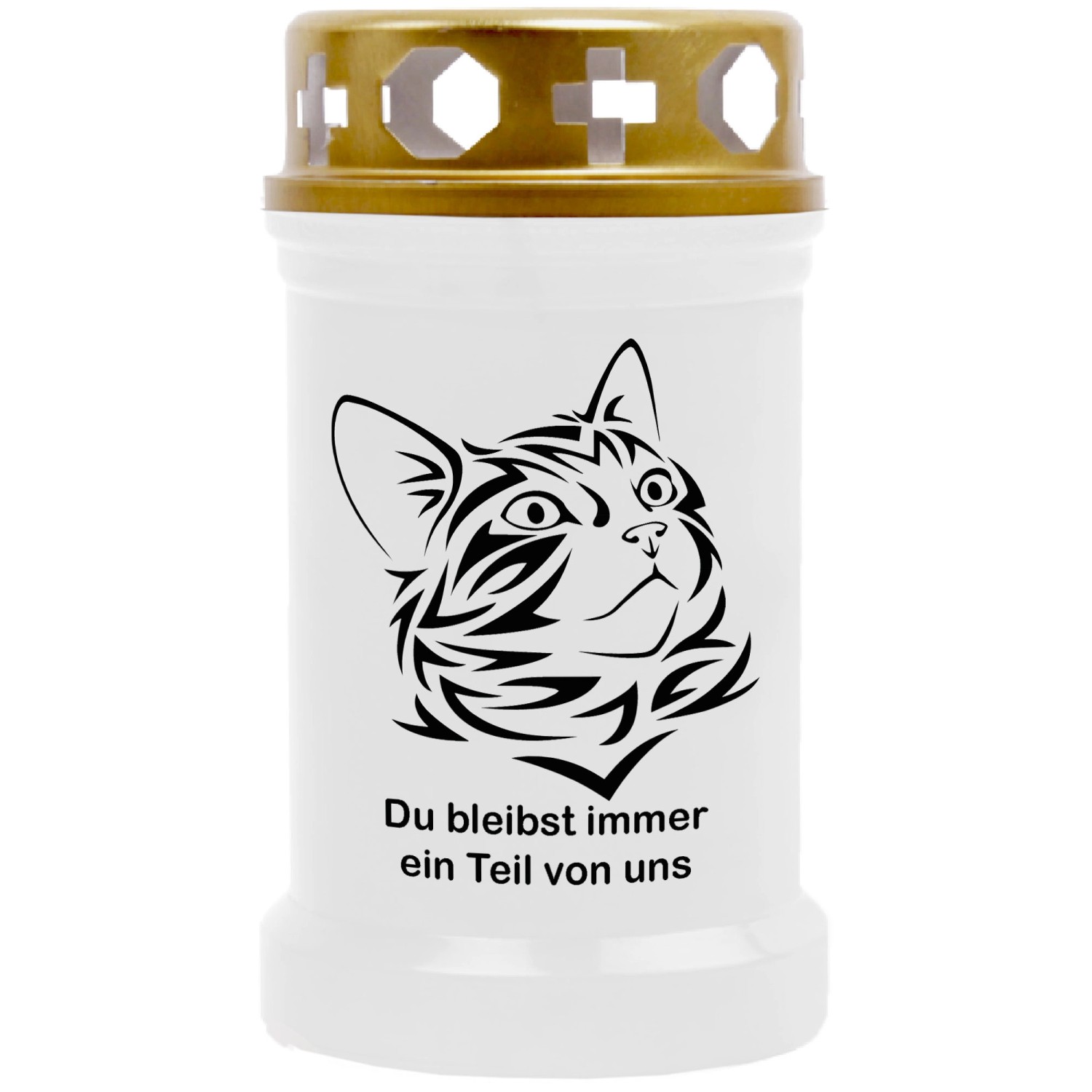 HS Candle Grabkerze Weiß 40h Inkl. Deckel Gold Katze 1 günstig online kaufen