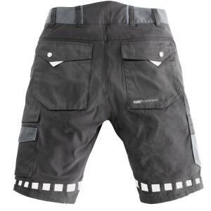Puma Workwear Arbeitsshort Champ in Stahlgrau/Carbon, Rückansicht mit Taschen und Reflexdetails.