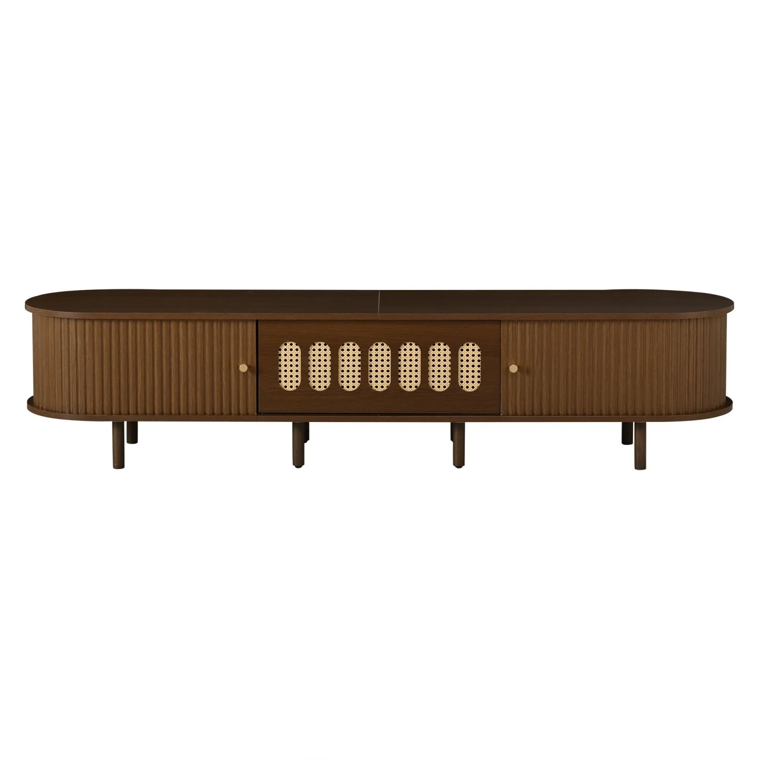okwish TV Schrank mit Rattan Rolltür MDF Wohnzimmer 180x40x40cm Nussbaum