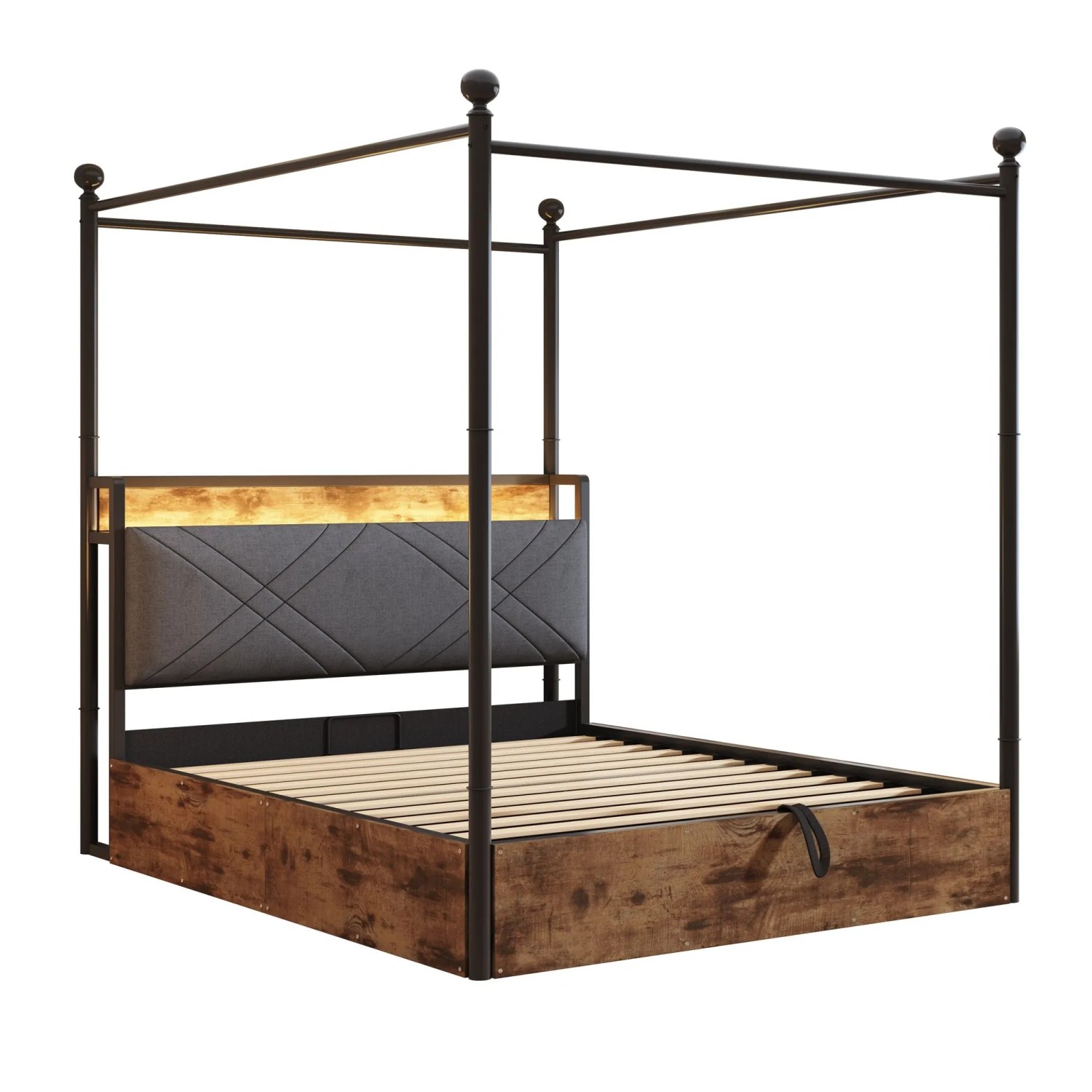 Merax Doppelbett 140x190cm Eisen Baldachin LED Schwarz