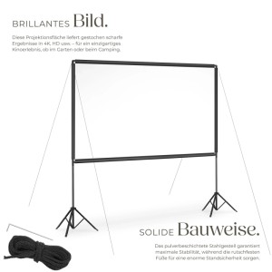 Tectake Beamer Leinwand Cinema Für 4K  Hd  Ultra Hd und Full Hd  Gain Faktor 0 7 Mit Standfesten  Klappbaren Stativen  223 x 128 cm Weiß