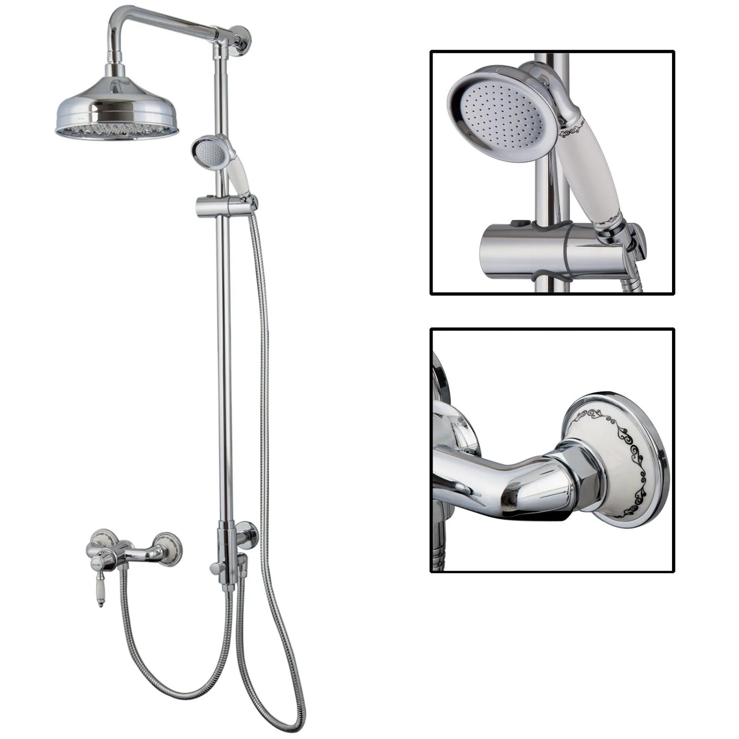 PaulGurkes Aufputz Duschsystem Retro Nostalgie Regendusche Set