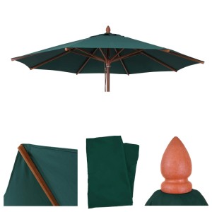 Dunkelgrüner runder Polyester-Ersatzbezug für Holz-Sonnenschirm, 3m Durchmesser, mit Winddach.