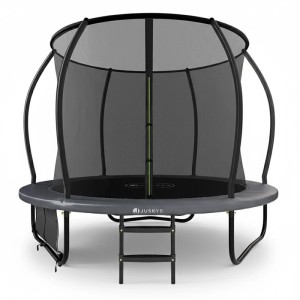Juskys Trampolin SkyBounce S, schwarz/anthrazit, mit Sicherheitsnetz und Leiter.