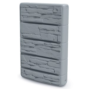 Graue Waterform Regentonne Wall Stone mit 400 l Fassungsvermögen und Steindekor.