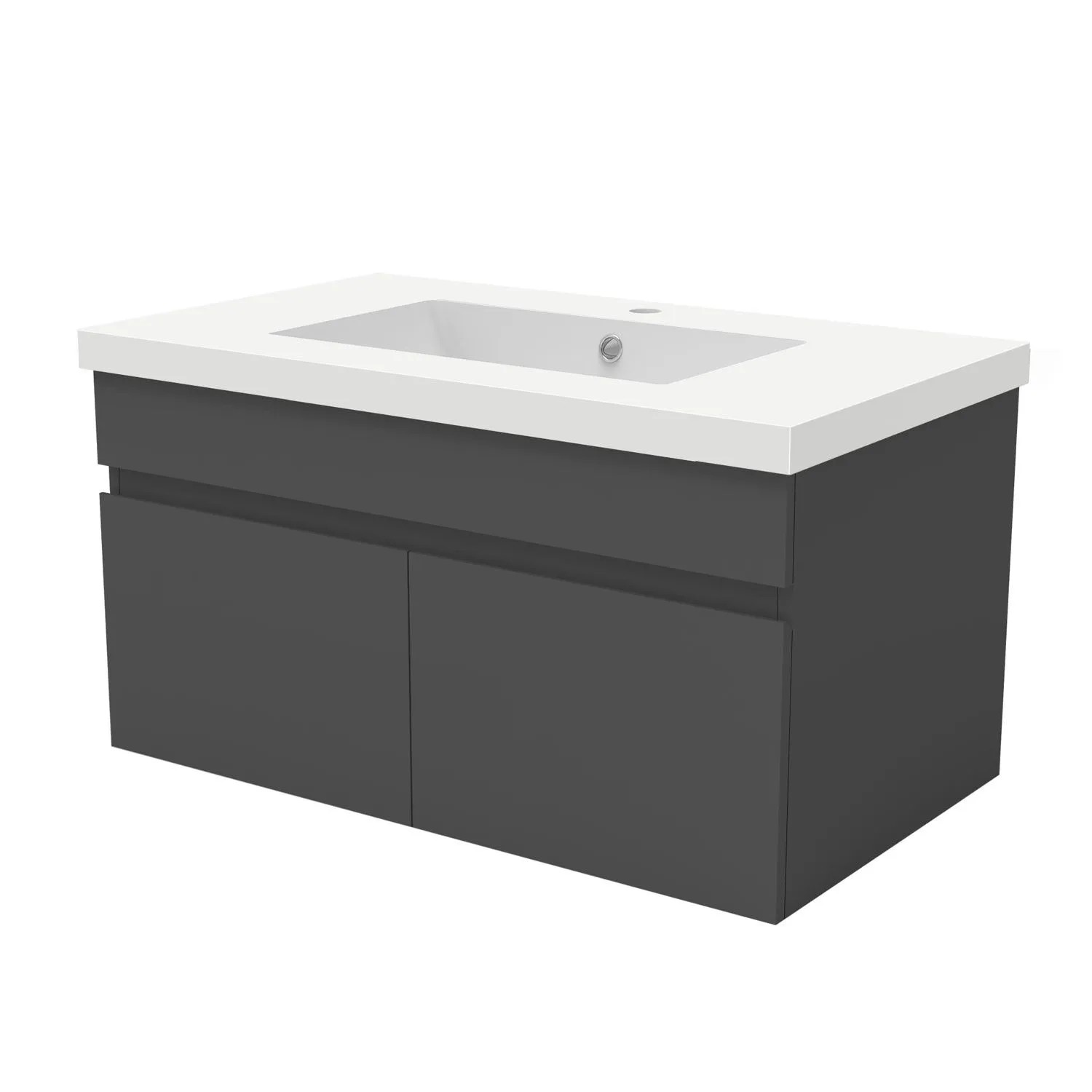 AICA Waschtisch mit Unterschrank 80 cm BERGEN Badmöbel Set 2 tlg. Waschbecken mit Unterschrank Anthrazit Matt Softclose