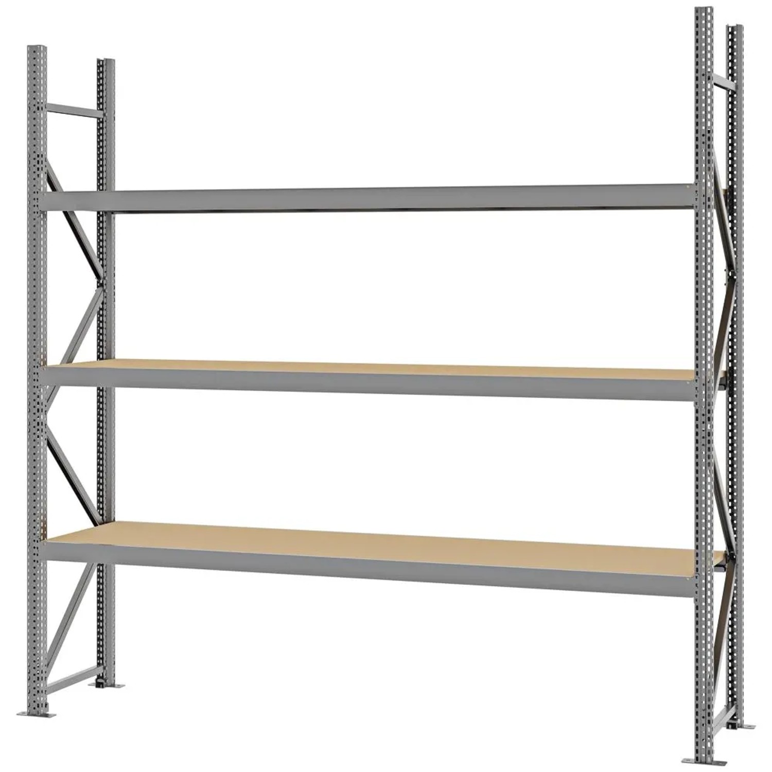 PROREGAL Weitspannregal Schraub-Stecksystem MAGNUS PRO Made In Germany Grundregal 250x250x50cm 3 Ebenen Spanplattenböden Fachlast 430kg Verzinkt