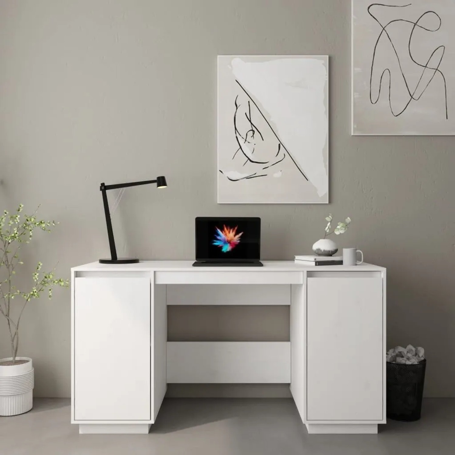 vidaXL Schreibtisch Weiß 140x50x75 cm Massivholz Kiefer 814325_2