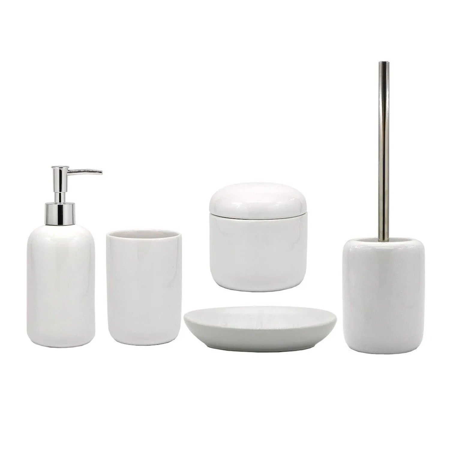 Swiss Aqua Technologies Badaccessoire Set aus Keramik 5 Teiliges Badezimmer Set Weiß