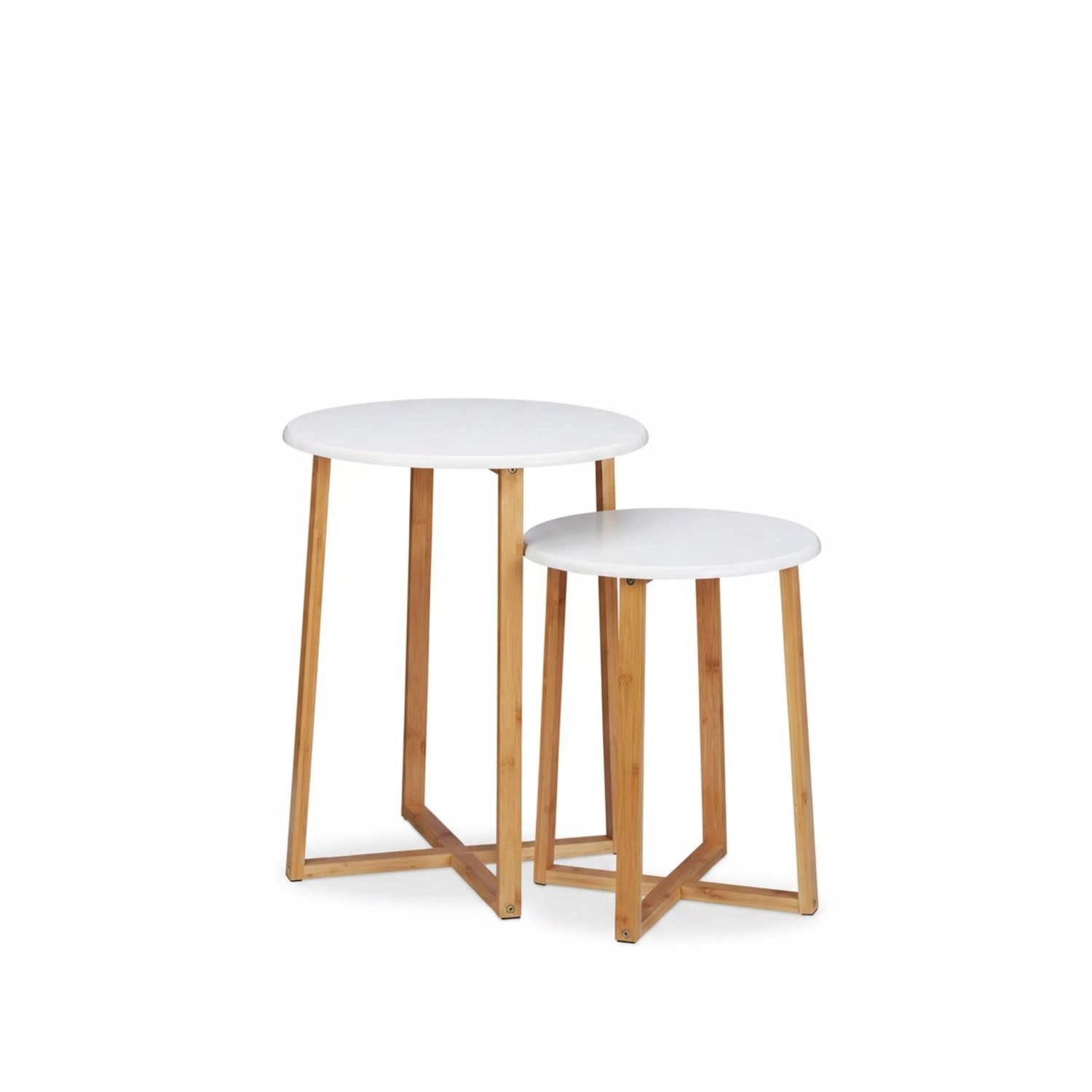 Relaxdays Beistelltisch 2er Set Bambus MDF Natur Weiß Rutschfest 60,5 cm x 50 cm 3,6 kg