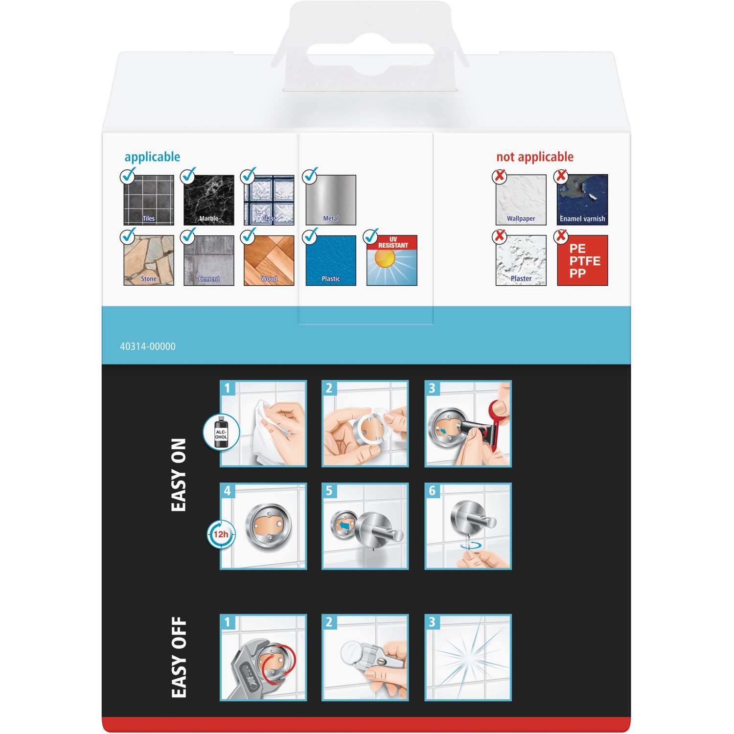 Verpackung des Tesa Smooz Toilettenpapierhalters mit Montageanleitung.