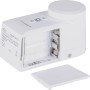Weißer Homematic IP Türschlossantrieb mit offenem Batteriefach für 3 AA-Batterien. Smart Home Hausautomation.