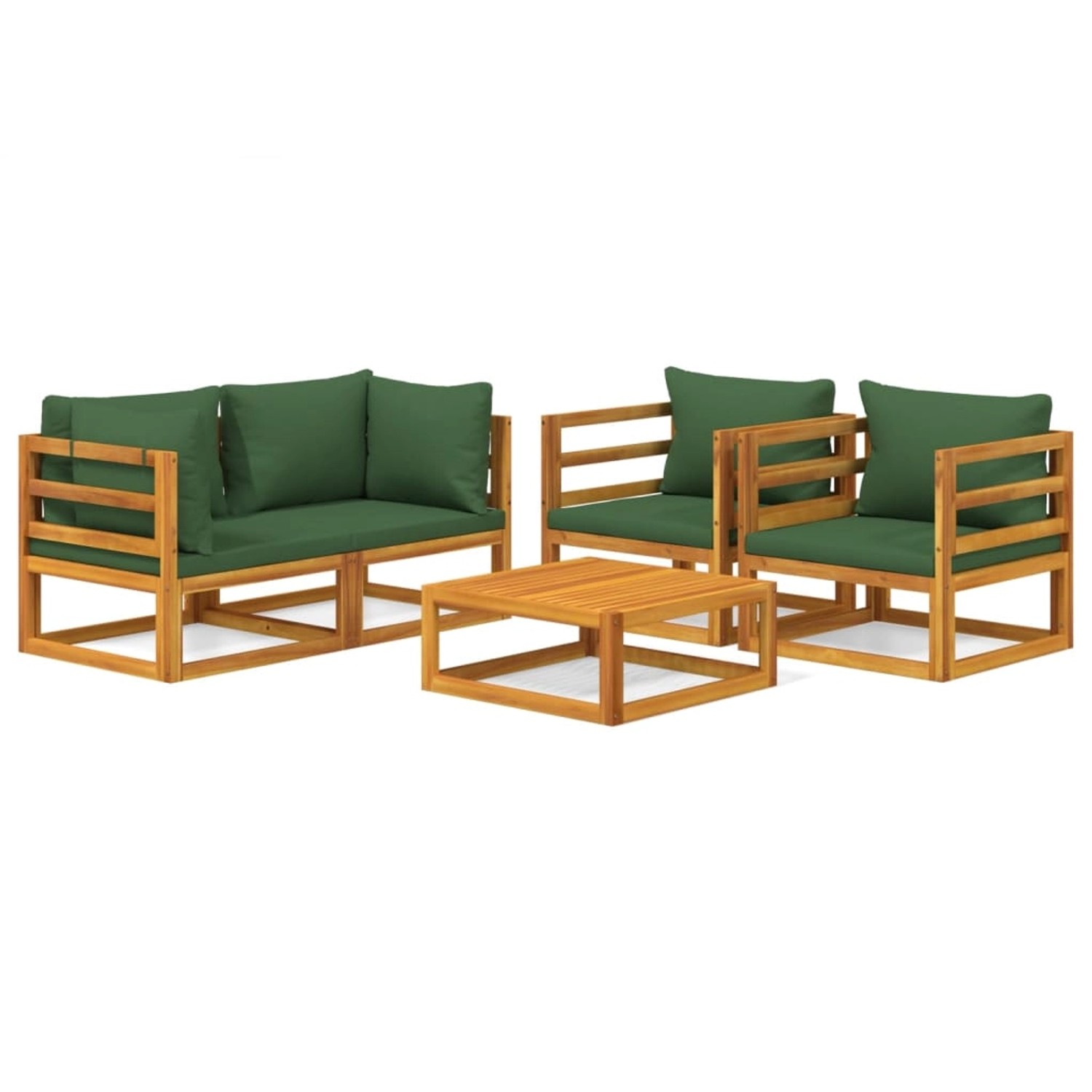 Vidaxl 5-tlg. Garten-lounge-set Mit Grünen Kissen Massivholz günstig online kaufen