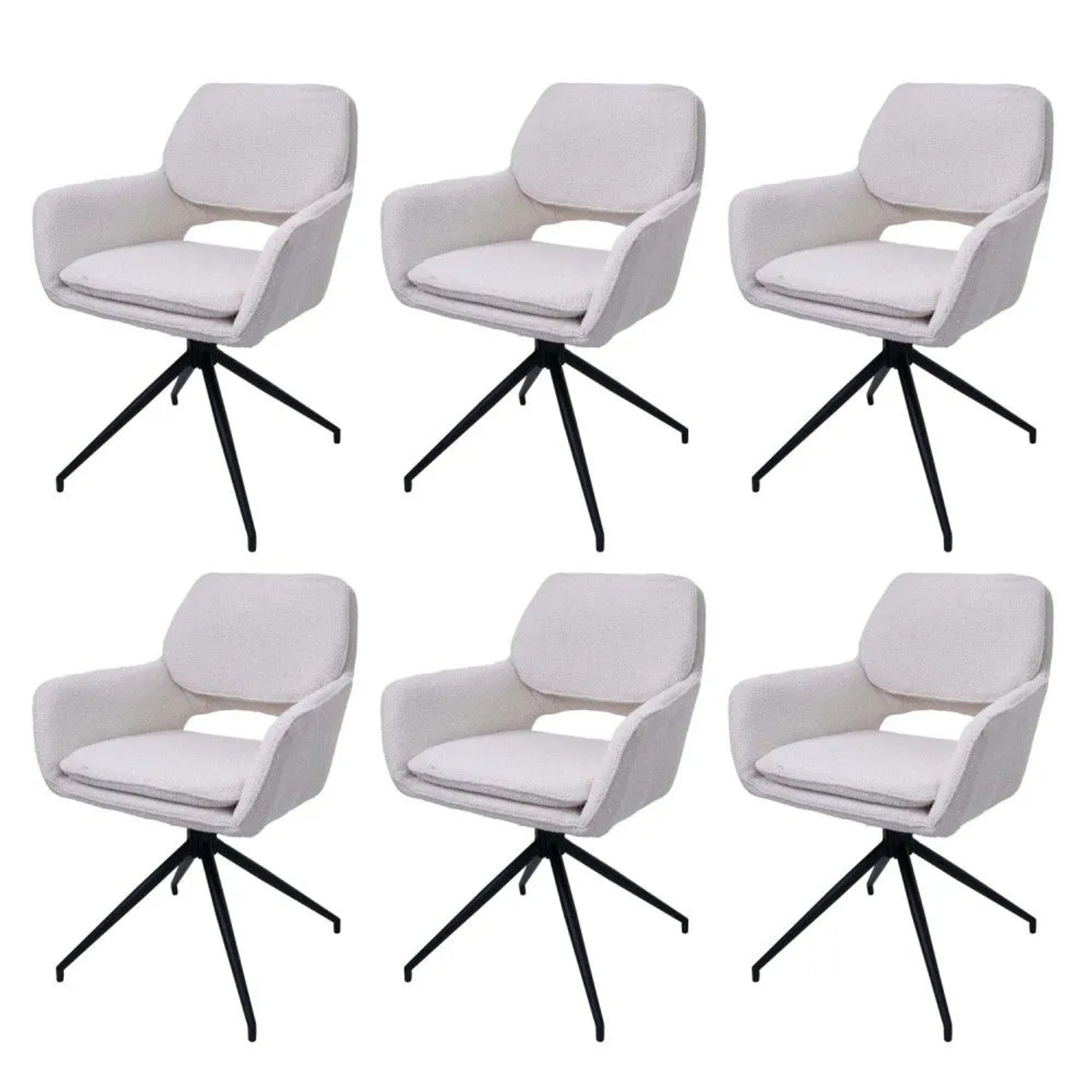 MCW Esszimmerstuhl N74 6er-Set Stoff Boucle 540g/m² Creme