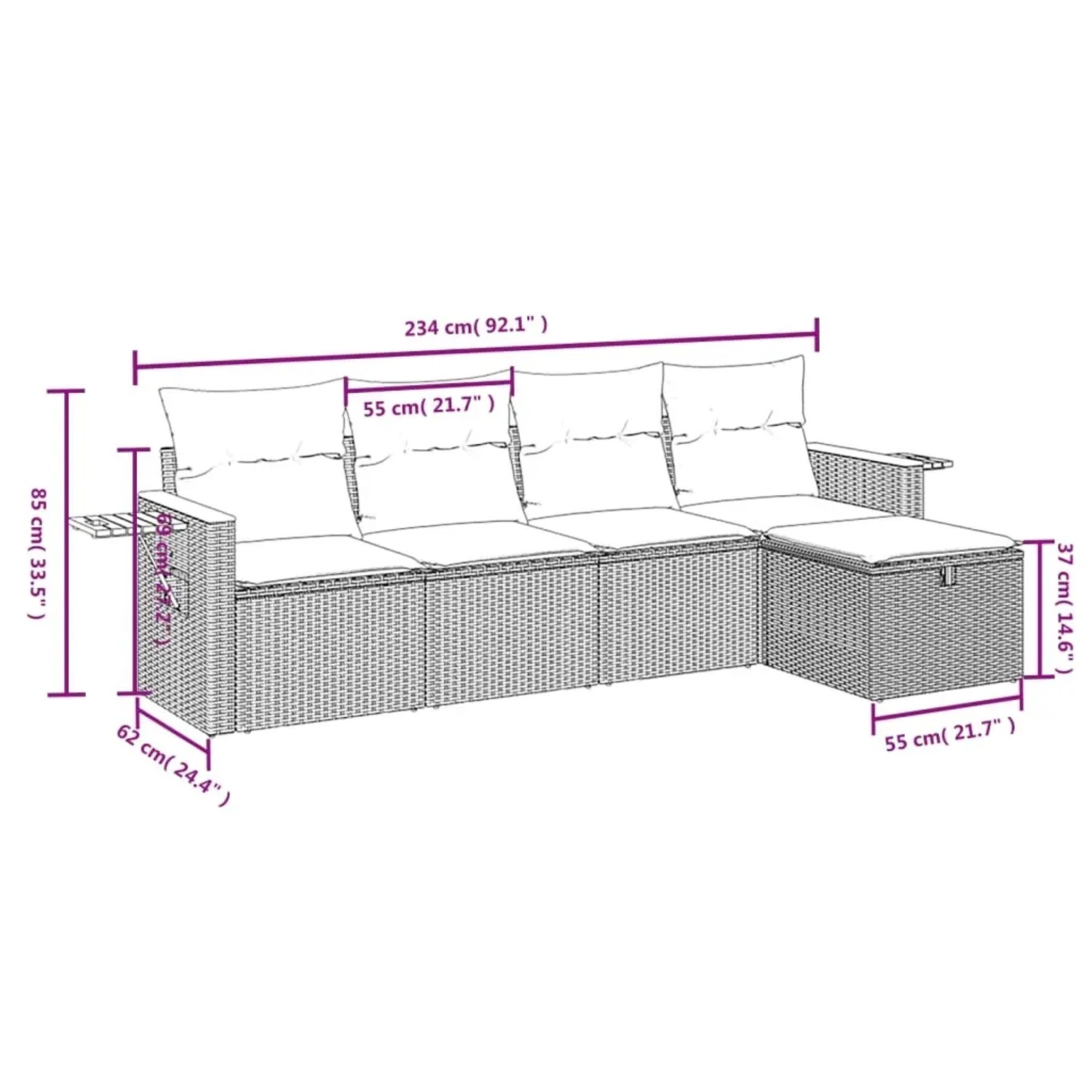 Graue 5-tlg. vidaXL Garten-Sofagarnitur aus Polyrattan mit Kissen.