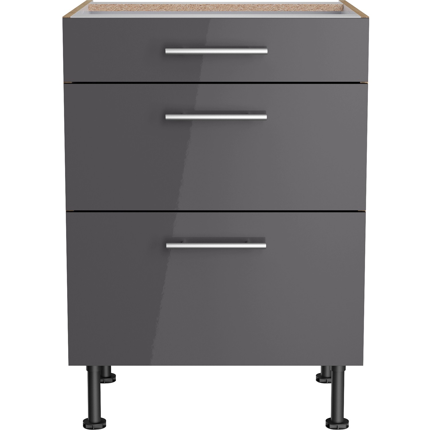 Optifit Unterschrank Jonte984, 60 cm, Anthrazit/Wildeiche, mit 3 Auszügen und Edelstahlgriffen.