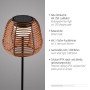 Schwarze LED-Akku-Stehleuchte Askia mit Rattan-Schirm, 120 cm hoch, für stimmungsvolle Außenbeleuchtung.