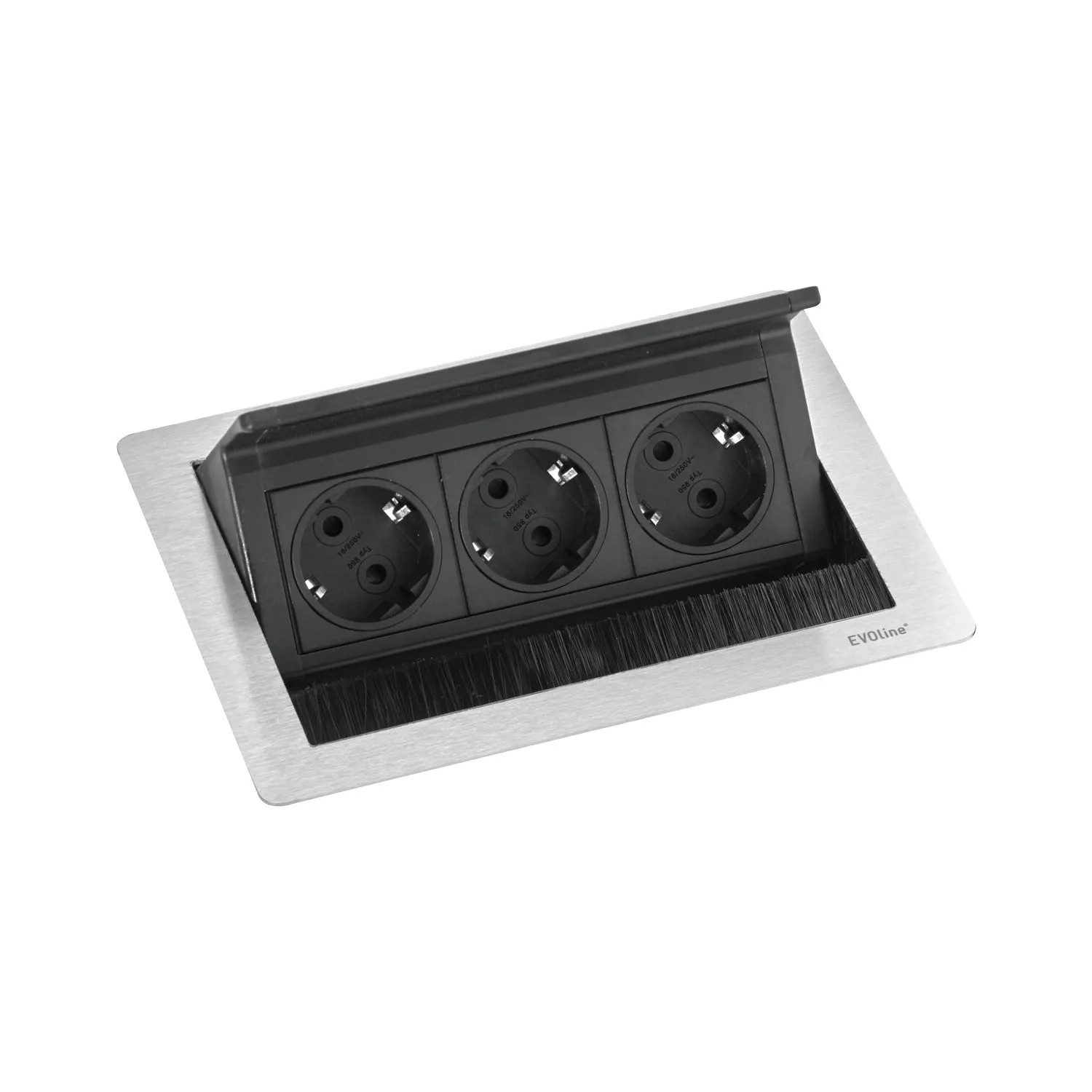Evoline Flip Top Push S Einbausteckdose S Versenkbare Steckdose 3-Fach 230 V 3.500 W Edelstahl