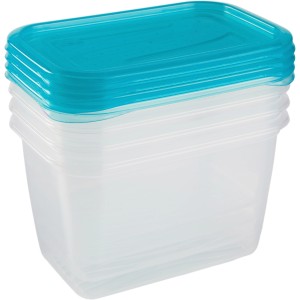 Keeeper Fredo Fresh Frischhaltedosen, 4er Set, transparent mit blauen Deckeln.