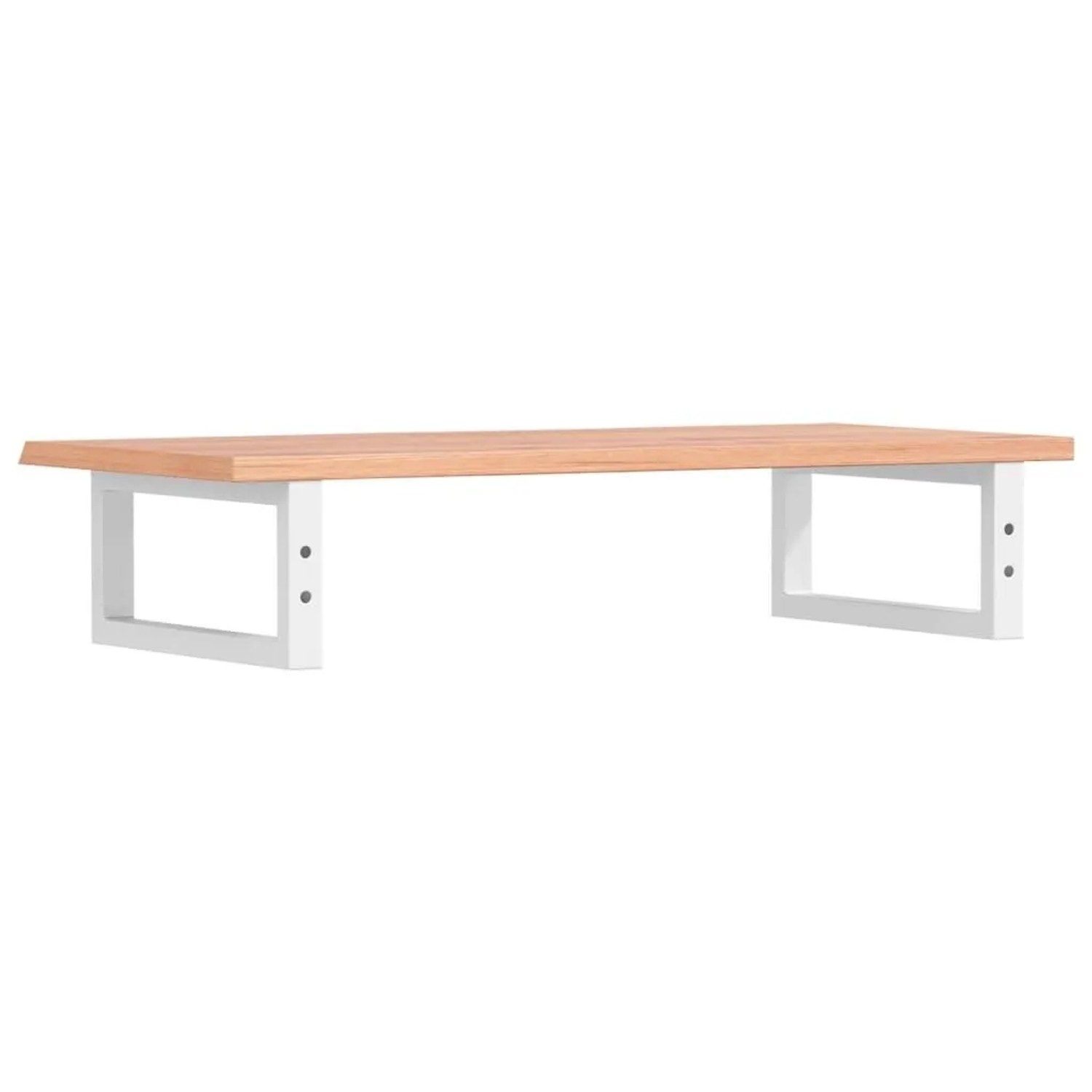 Helle Eichenholz Waschtischplatte aus Massivholz mit weißer Stahlhalterung. Modernes Badregal für Waschbecken.