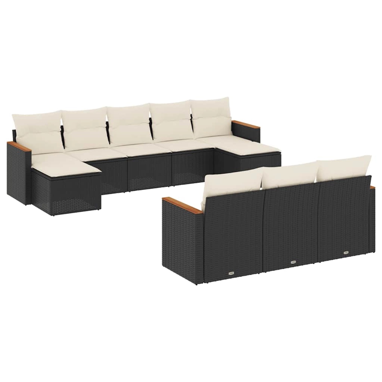 vidaXL 10-Tlg Garten-Sofagarnitur mit Kissen Schwarz Poly Rattan 3258815 günstig online kaufen