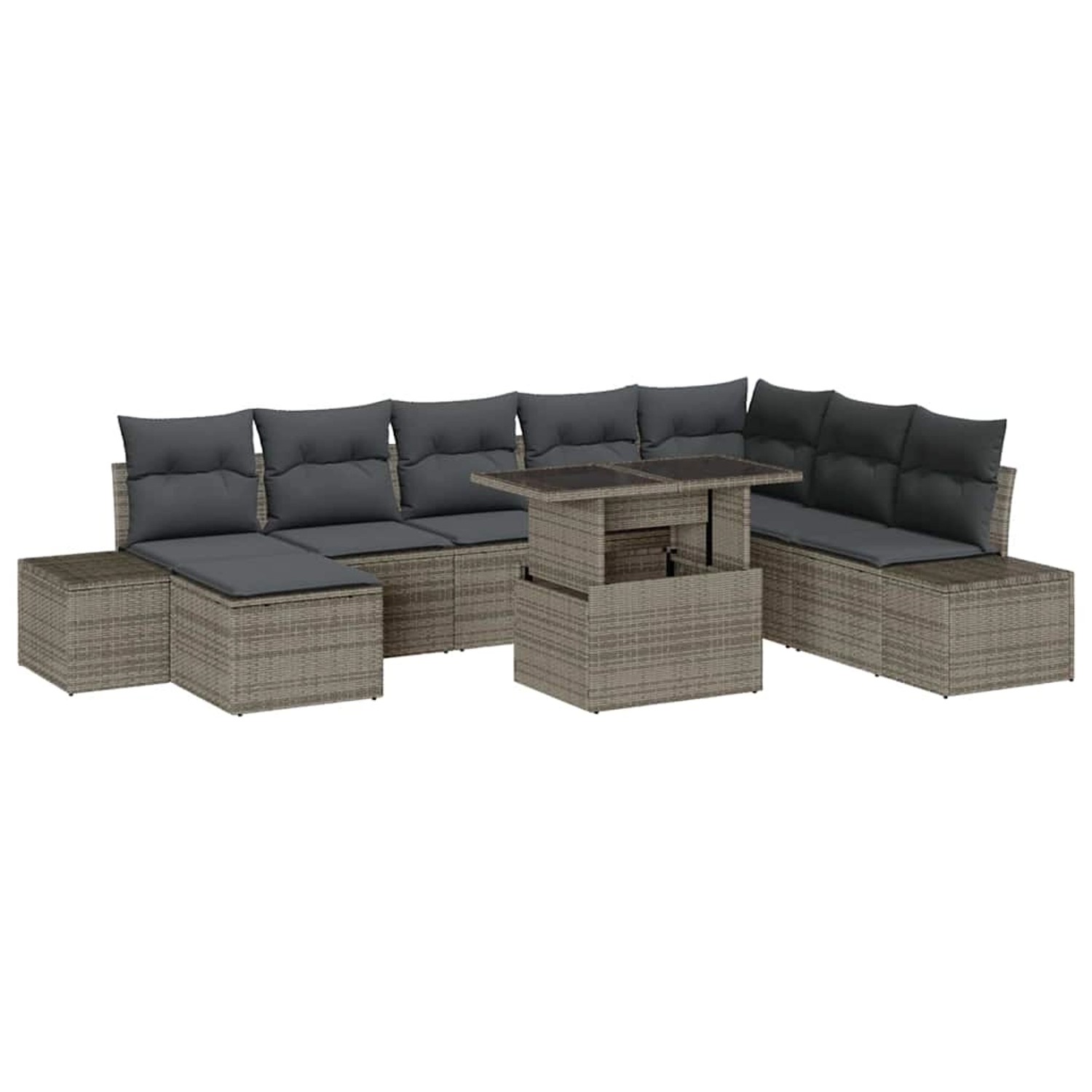 vidaXL Garten-Sofa-Set mit Speicher 9-Tlg Grau Poly Rattan 3357972 günstig online kaufen