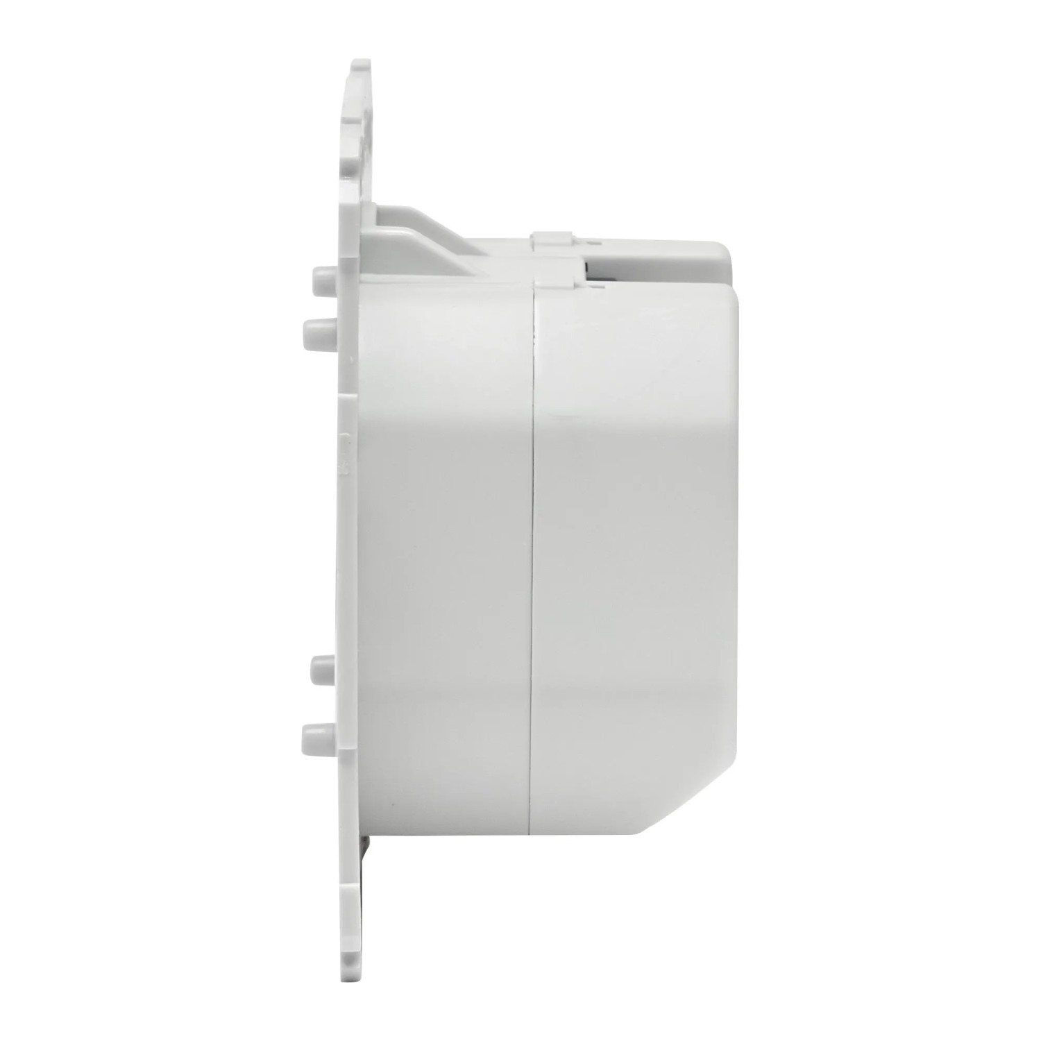 Weißes Homematic IP Wandtaster Modul 2-fach für Markenschalter, Seitenansicht. Für Hausautomation Unterputz.