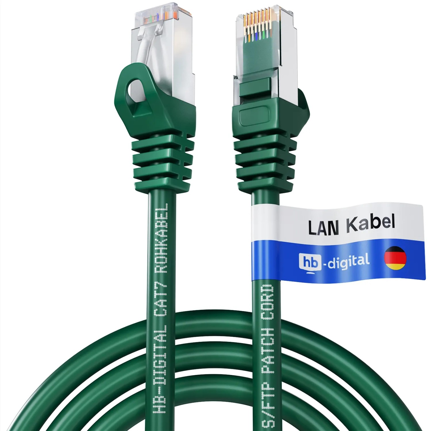 hb-digital 1.5m Patchkabel CAT 7 Rohkabel RJ45 S/FTP PiMF LSZH AWG 26 Halogenfrei Grün