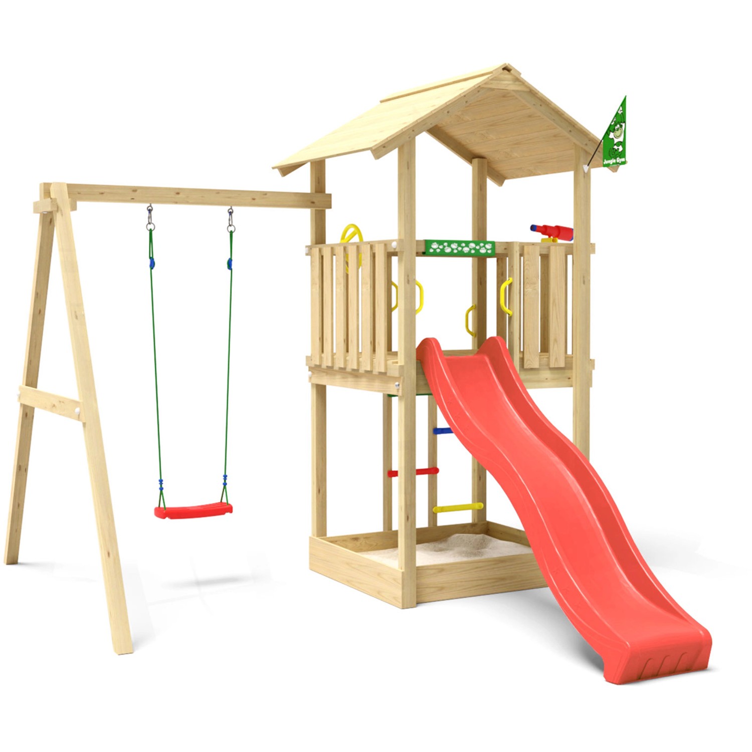 Jungle Gym Spielturm Beacon Holz mit Einzelschaukel Rutsche Rot