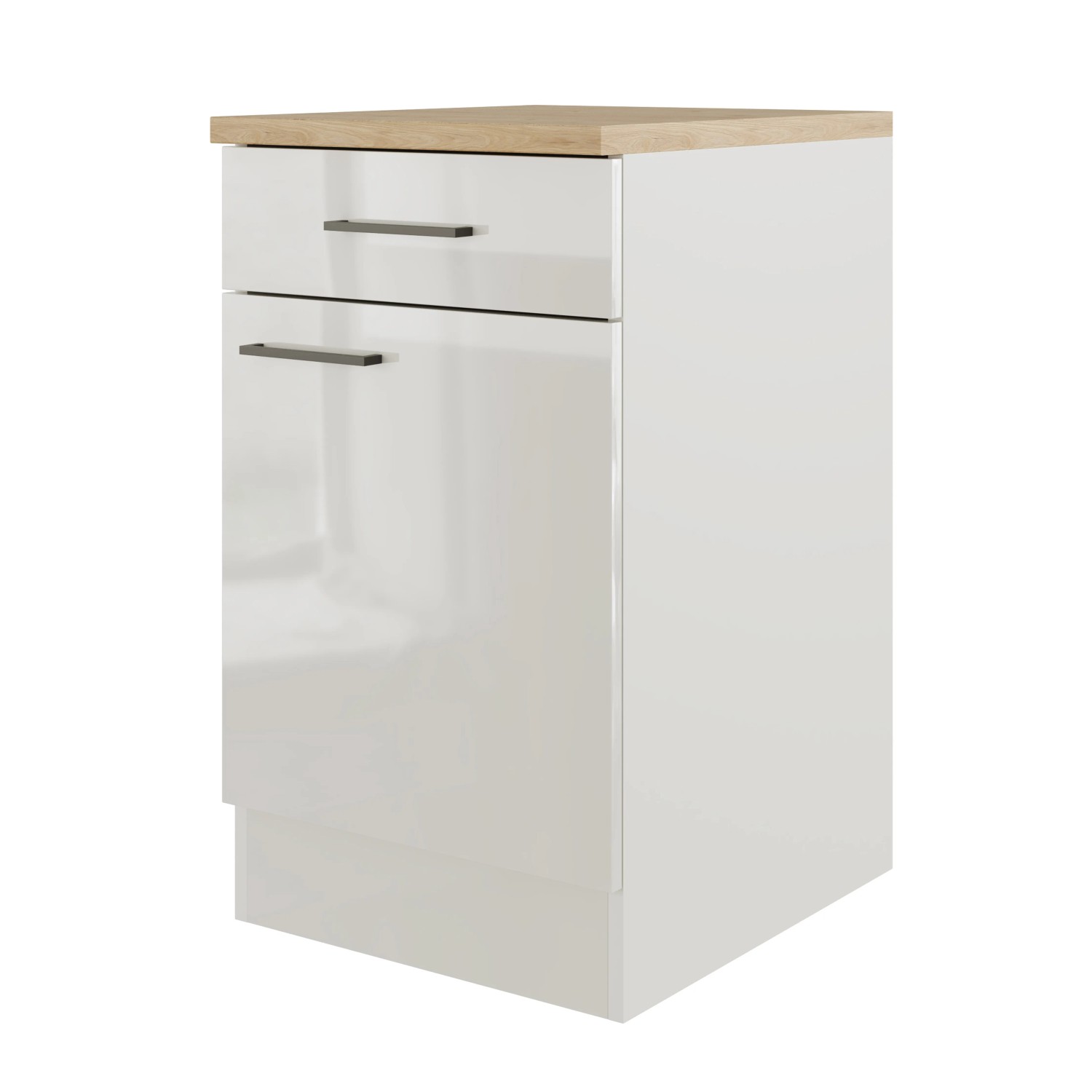 Flex-Well Unterschrank Lund, 50 cm, lichtgrau/rauchgrau, mit Schublade und Tür.