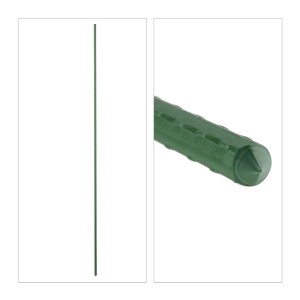 Relaxdays Pflanzstäbe 10er Set Stahl Dunkelgrün Geriffelt 120 cm x ø 1 cm