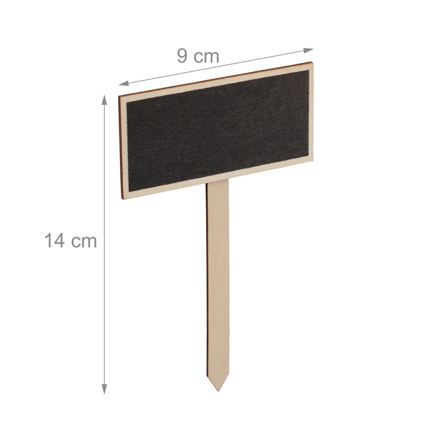 Naturfarbener Holz Pflanzenstecker mit schwarzer beschriftbarer Tafel, 14 cm hoch, ideal für Garten & Kräuter.