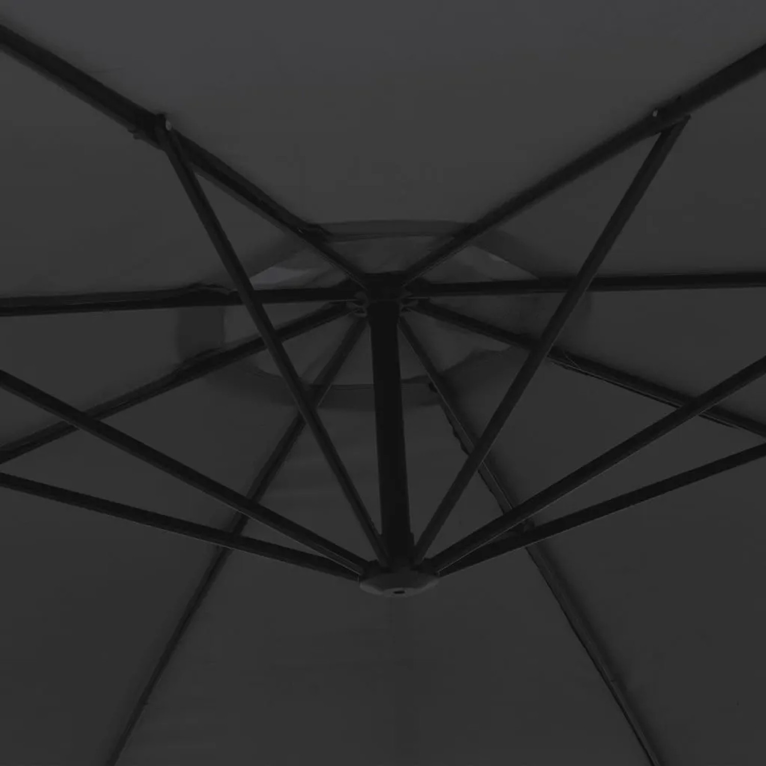 Detailaufnahme: Schwarzer vidaXL Ampelschirm (350 cm) mit Metallgestell.