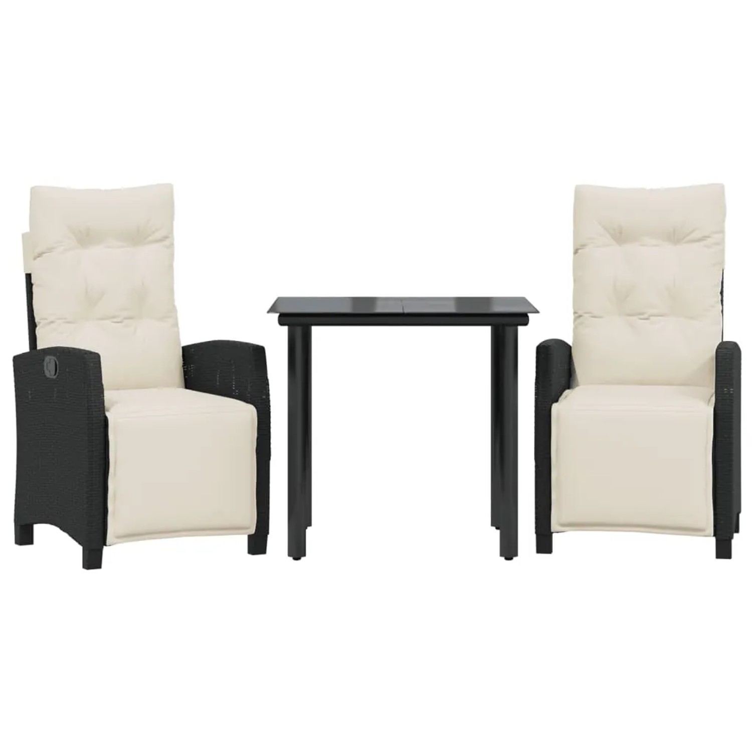 vidaXL 3-Tlg Garten-Essgruppe mit Kissen Schwarz Poly Rattan 3212953