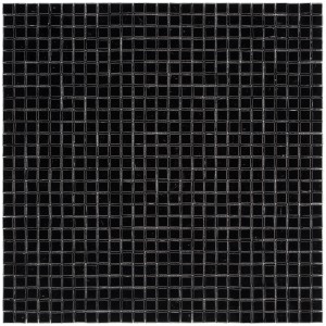 Schwarze Glas Mosaikfliese Mini Black, 29,6x29,6 cm, für den Innenbereich.