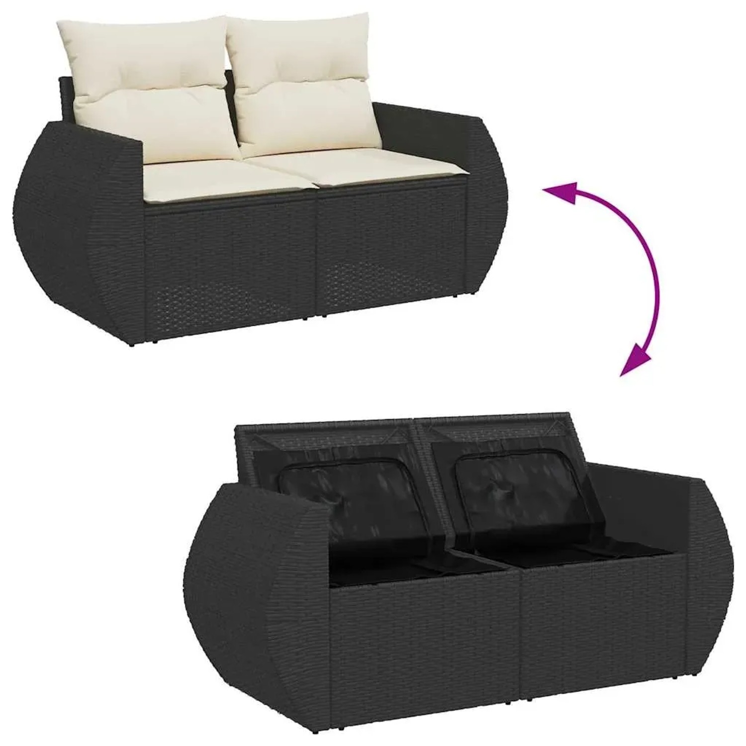 Schwarzes 11-tlg. vidaXL Garten-Sofa-Set aus Rattan mit Stauraum.