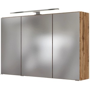 Held Möbel 3D-Spiegelschrank Bari, 100 cm, Wotaneiche mit LED-Leuchte.
