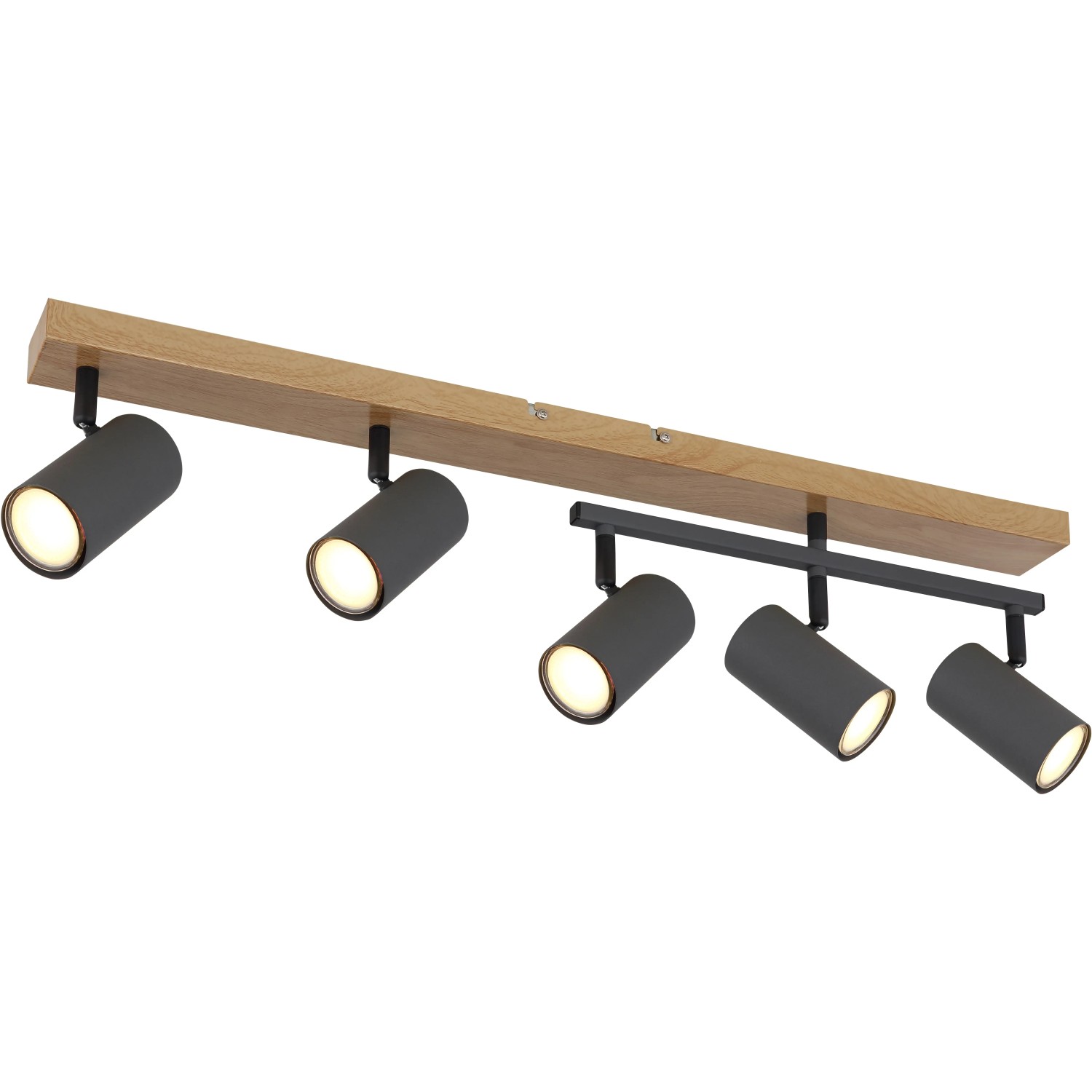 Globo Strahler Robby, 5-flammig, Graphit/Holzoptik, moderner Spot für GU10 Leuchtmittel.