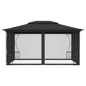 Anthrazitfarbener vidaXL Pavillon mit Netz, 300x400x265 cm, für Garten & Outdoor-Events.