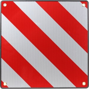 Calima Warntafel 2in1 für Italien & Spanien, rot-weiß gestreift, mit Ösen zur Befestigung.