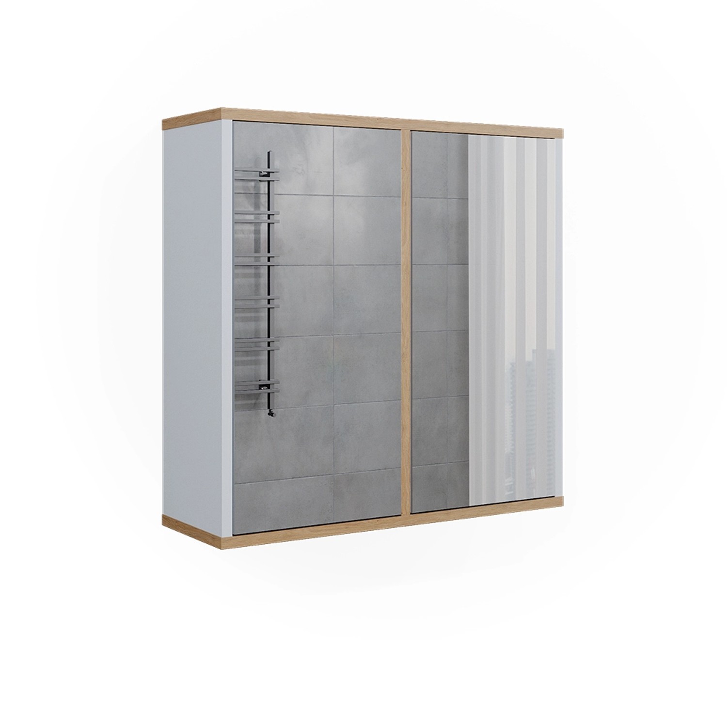Vicco Badspiegelschrank Didi Weiß/Artisan 60 x 60 cm mit Zwei Spiegeltüren