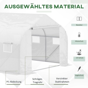 Furnicato Tunnelgewächshaus 6 Aufrollbare Fenster Tür Mit Reißverschluss Reißfeste Folie Metallrahmen 35 X 3 X 2 M Weiß