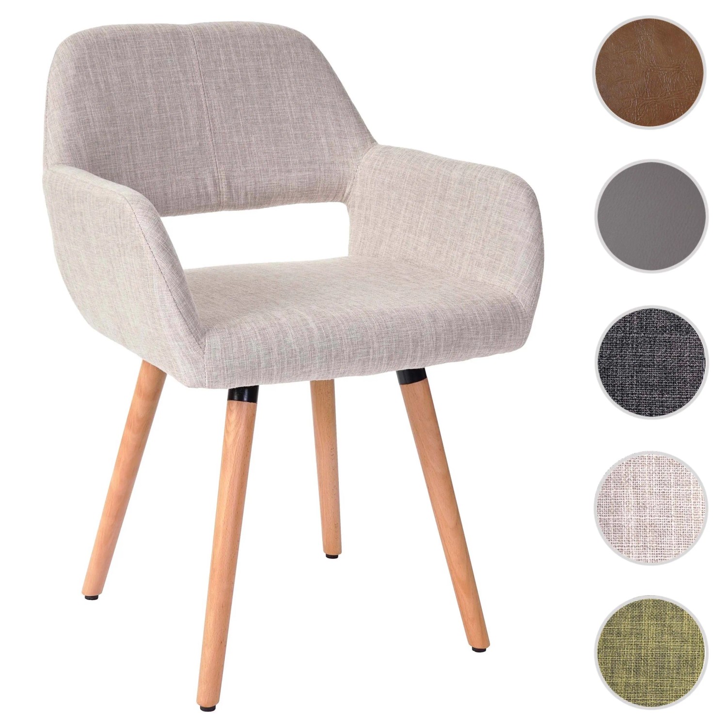 MCW Esszimmerstuhl A50 II, creme/graues Textil, helle Holzbeine, Polsterstuhl.