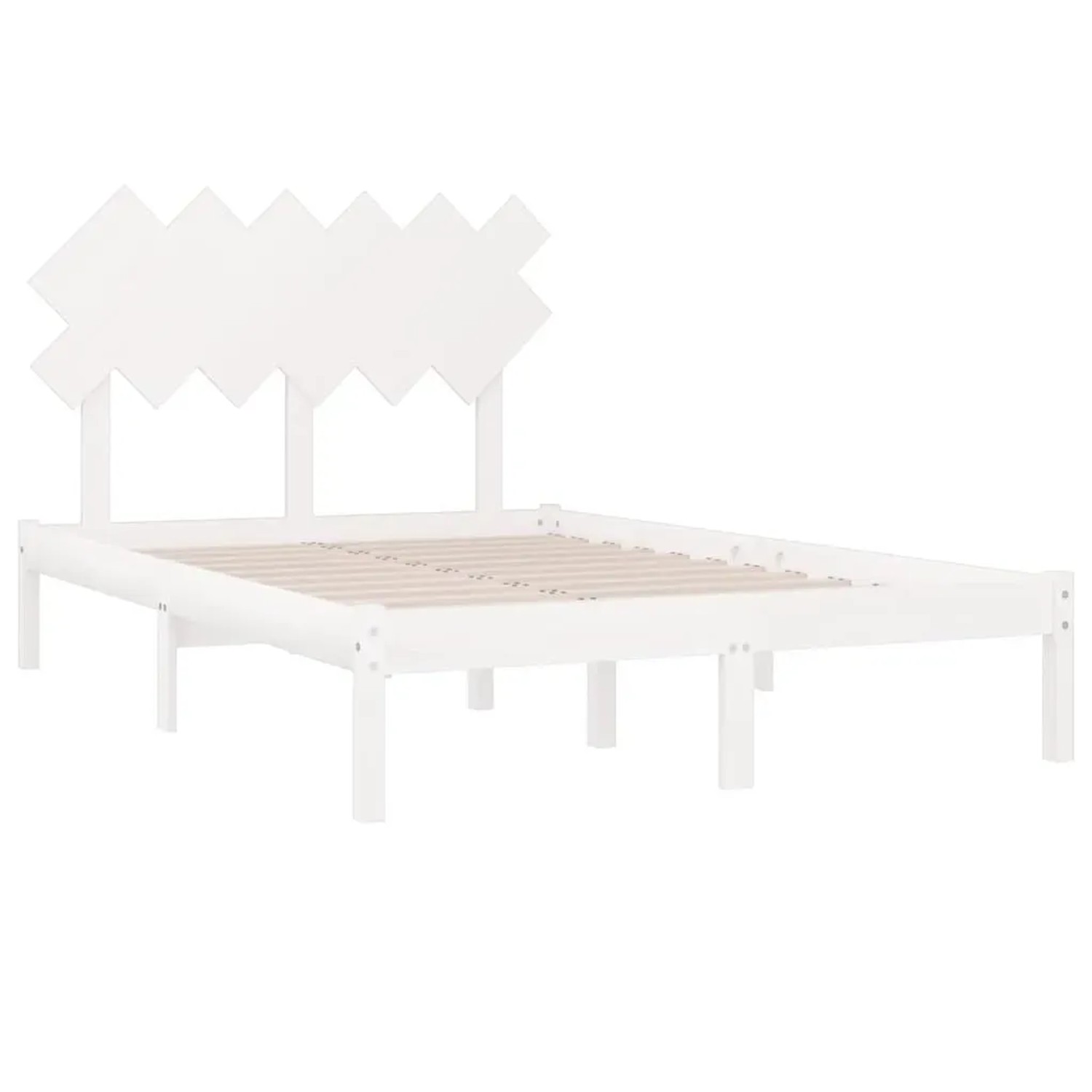 Weißes Massivholzbett 120x200 cm mit Lattenrost und Kopfteil im modernen Design.