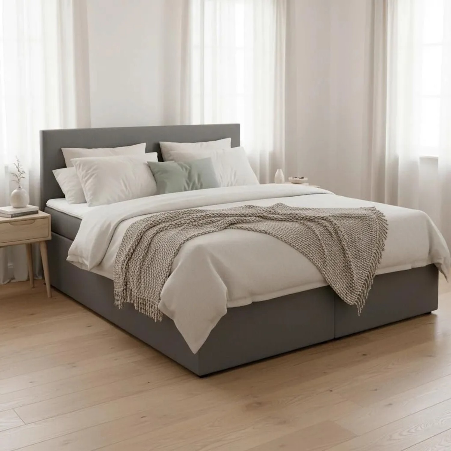 Bessagi Home Boxbett Lucy Grau ca. 180x200 cm mit Topper