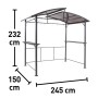 Anthrazitfarbener Grillpavillon Antigo (150x245 cm) mit Ablagen und Doppeldach für Wetterschutz beim Grillen.