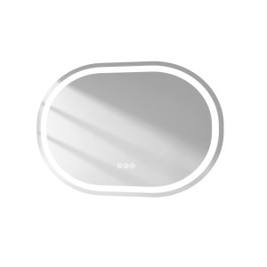 Ovaler Emke Badspiegel 80x60 cm mit LED-Beleuchtung und Touch-Steuerung.