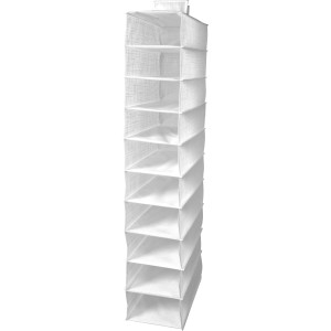 Weiße Hängeaufbewahrung für Schuhe mit 10 Fächern, textile Aufbewahrung.